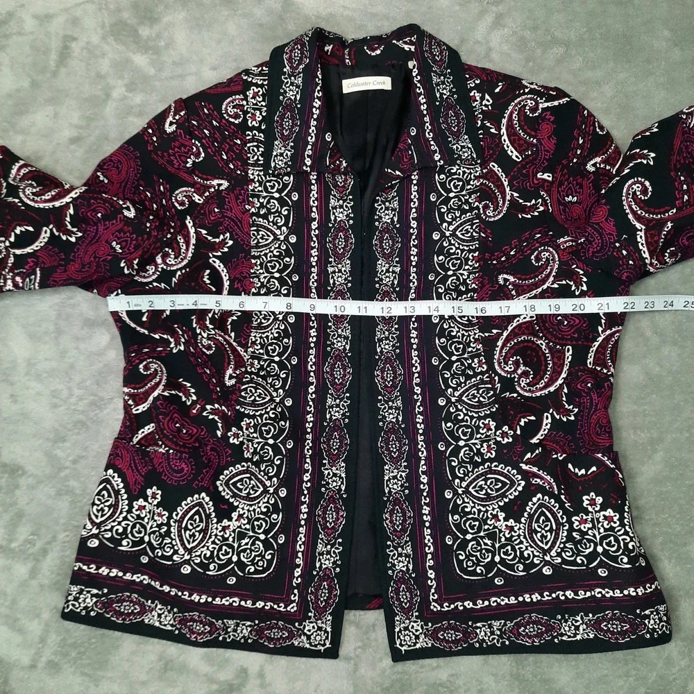 Coldwater Creek Paisley Jacket Womens 16 Blue Pink Open Front Artsy Boho‎ Career